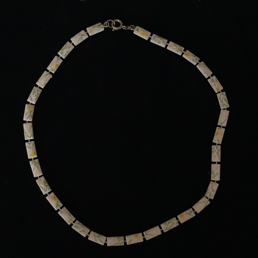 Vintage Handmade Floral Flat Bead Necklace